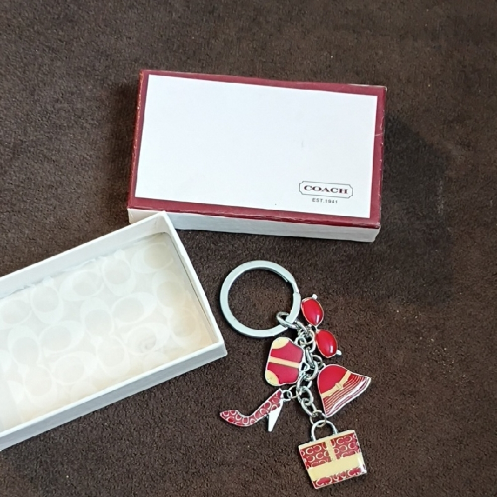 Coach Red and Silver Charm Keychain Vintage